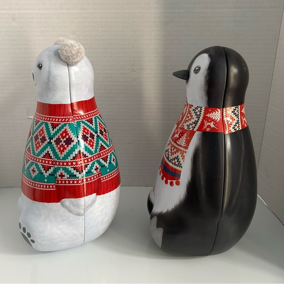 Set of 2 SILVER CRANE tin containers (polar bear and penguin) - Picture 6 of 12